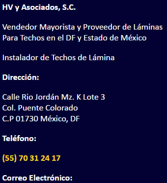 Dirección y Teléfono de Proveedor de Laminas Para Techos y Fabricante de Techos de Lamina en CDMX y Estado de México